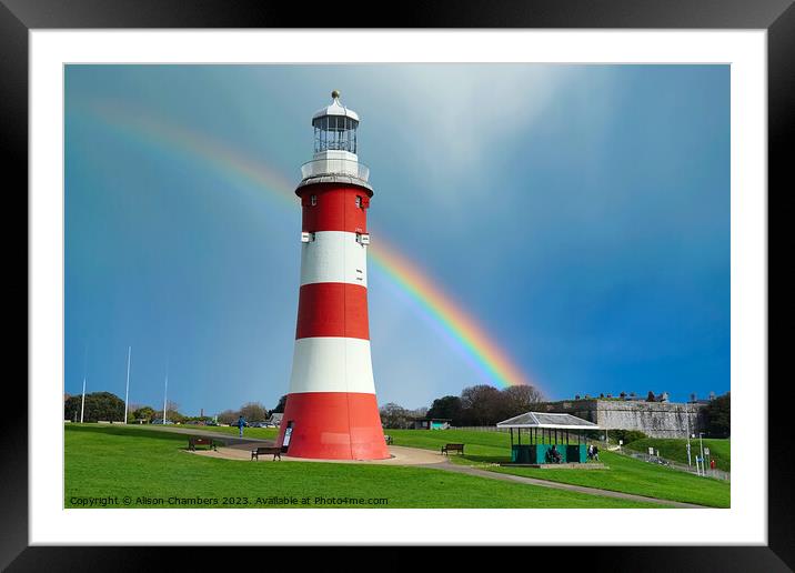Plymouth Hoe Rainbow Framed Mounted Print by Alison Chambers