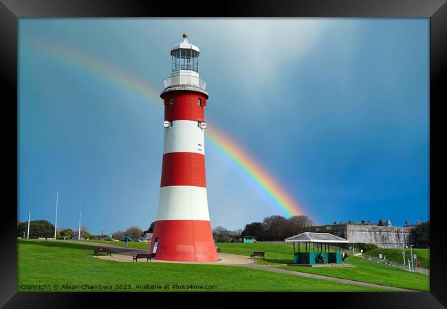 Plymouth Hoe Rainbow Framed Print by Alison Chambers