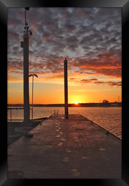 Walking into the sunset rise over Brightlingsea Ha Framed Print by Tony lopez