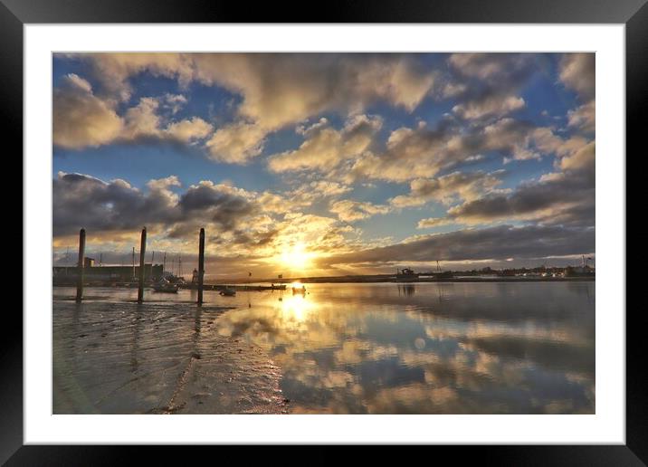 Sky cloudscape sunrise over Brightlingsea Harbour  Framed Mounted Print by Tony lopez