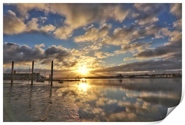Sky cloudscape sunrise over Brightlingsea Harbour  Print by Tony lopez