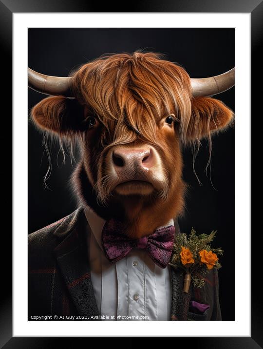 Dressed Highland Cow Framed Mounted Print by Craig Doogan Digital Art