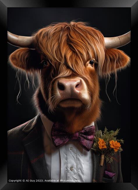 Dressed Highland Cow Framed Print by Craig Doogan Digital Art