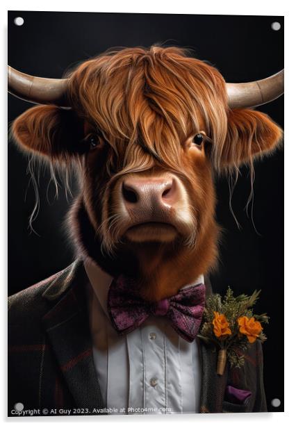 Dressed Highland Cow Acrylic by Craig Doogan Digital Art