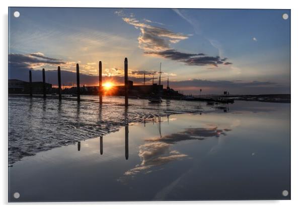 Cloudscape Brightlingsea Harbour morning reflections  Acrylic by Tony lopez