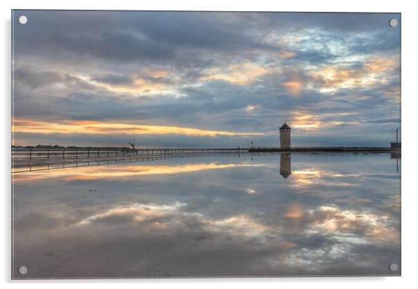 Cloudscape reflections over Batemans Tower Brightlingsea.  Acrylic by Tony lopez