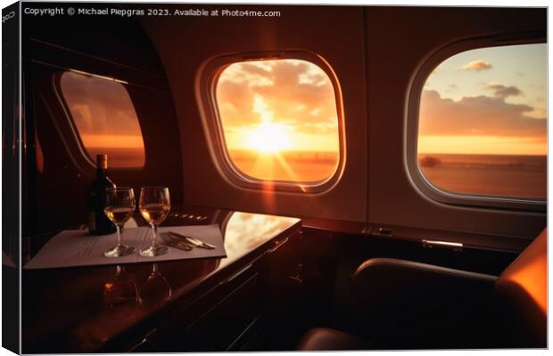A first class area in a business jet with the sunset through a w Canvas Print by Michael Piepgras