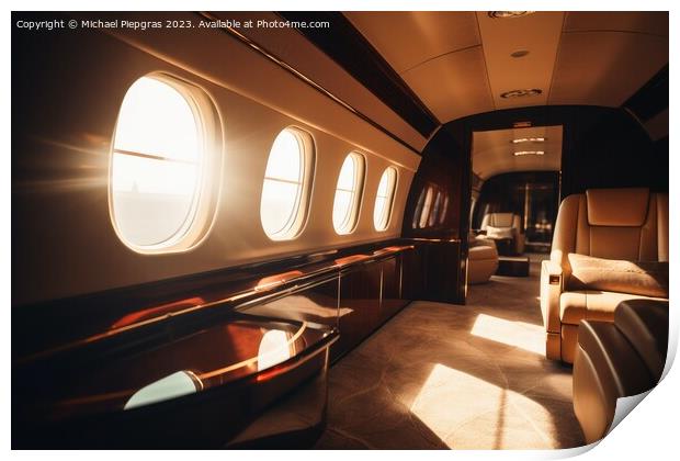 A first class area in a business jet with the sunset through a w Print by Michael Piepgras