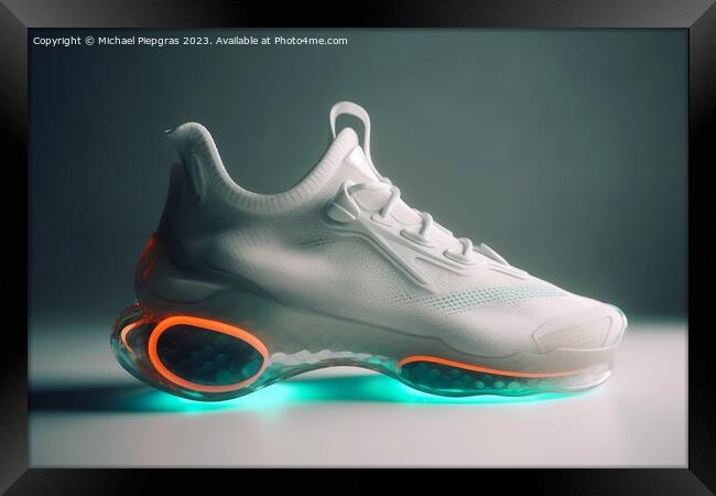 A futuristic sports shoe on a light background created with gene Framed Print by Michael Piepgras