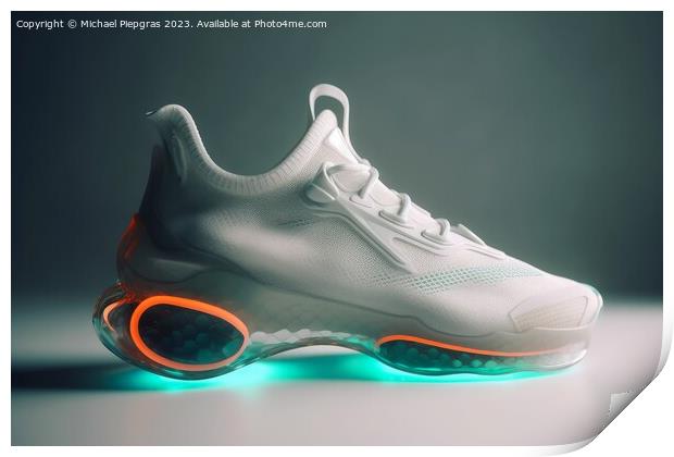 A futuristic sports shoe on a light background created with gene Print by Michael Piepgras