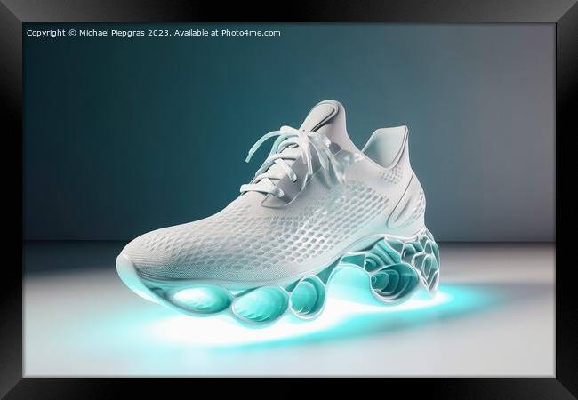 A futuristic sports shoe on a light background created with gene Framed Print by Michael Piepgras