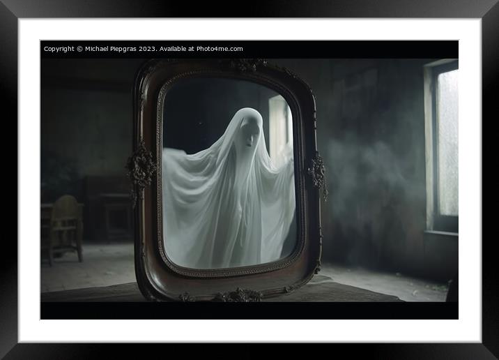 A ghost coming out of an old mirror created with generative AI t Framed Mounted Print by Michael Piepgras