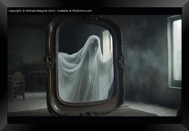 A ghost coming out of an old mirror created with generative AI t Framed Print by Michael Piepgras