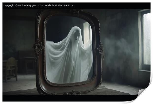 A ghost coming out of an old mirror created with generative AI t Print by Michael Piepgras