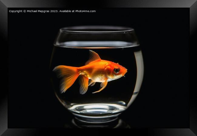 A goldfish swimming in a glass created with generative AI techno Framed Print by Michael Piepgras