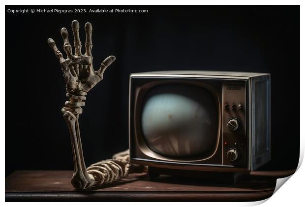 A hand reaching out at an old television created with generative Print by Michael Piepgras