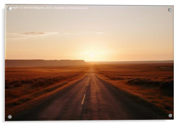 A lonely straight road in the American landscape at sunset creat Acrylic by Michael Piepgras