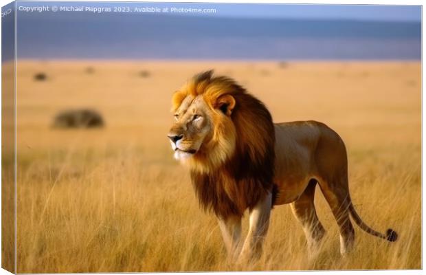 A male lion in the savannah king of animals created with generat Canvas Print by Michael Piepgras