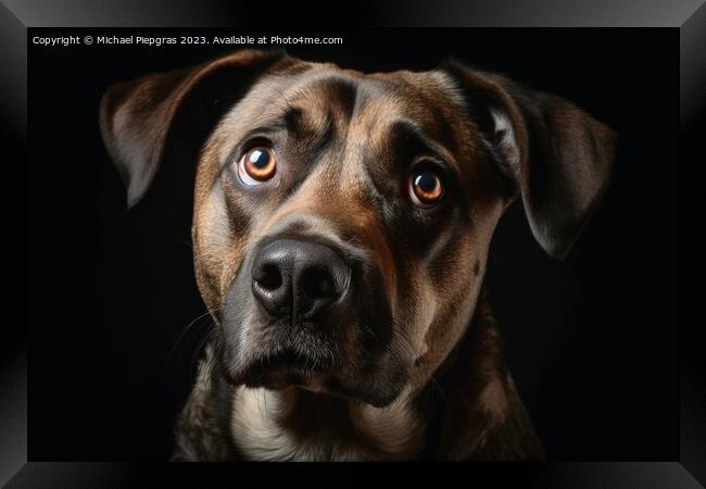 A portrait of a stunned dogs face with wide open eyes created wi Framed Print by Michael Piepgras