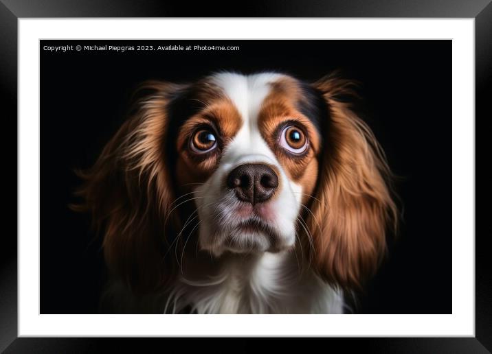 A portrait of a stunned dogs face with wide open eyes created wi Framed Mounted Print by Michael Piepgras