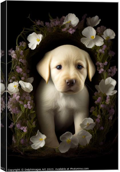 Golden Labrador Retriever puppy portrait Canvas Print by Delphimages Art