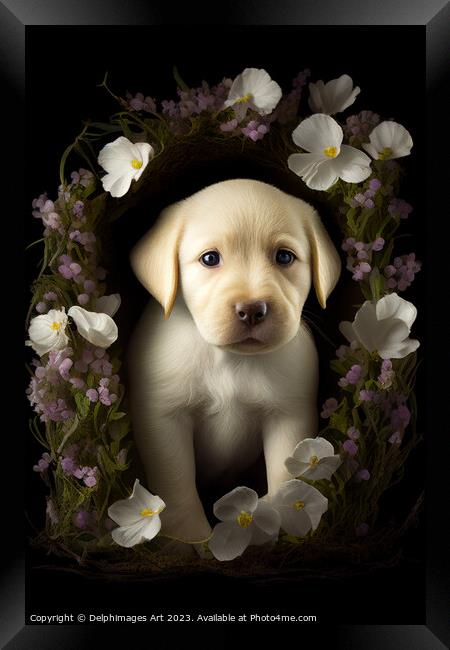 Golden Labrador Retriever puppy portrait Framed Print by Delphimages Art