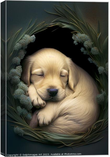 Sleeping Labrador puppy portrait Canvas Print by Delphimages Art