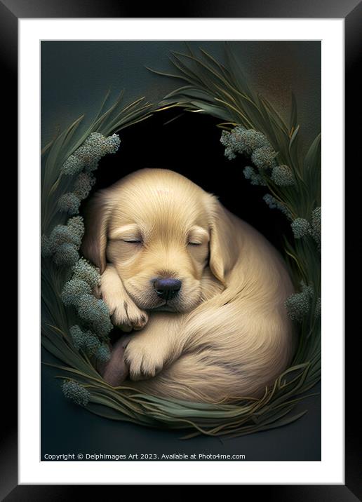 Sleeping Labrador puppy portrait Framed Mounted Print by Delphimages Art