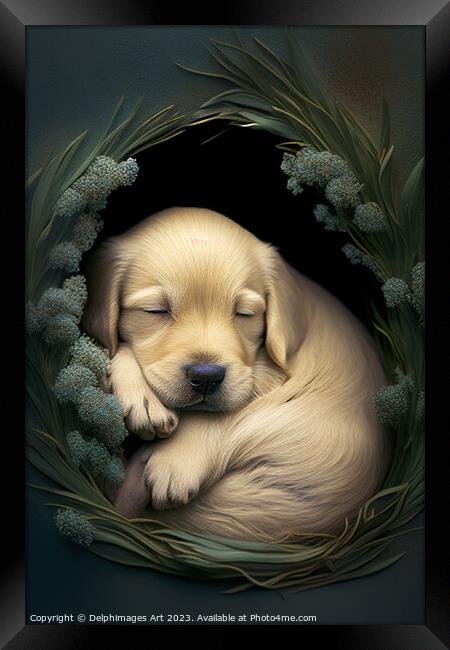 Sleeping Labrador puppy portrait Framed Print by Delphimages Art