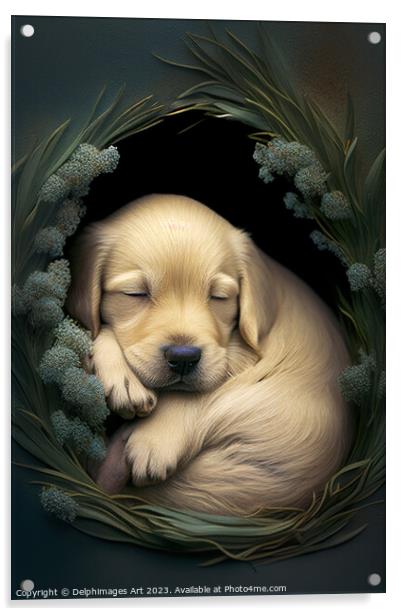 Sleeping Labrador puppy portrait Acrylic by Delphimages Art