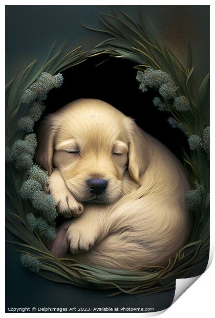Sleeping Labrador puppy portrait Print by Delphimages Art