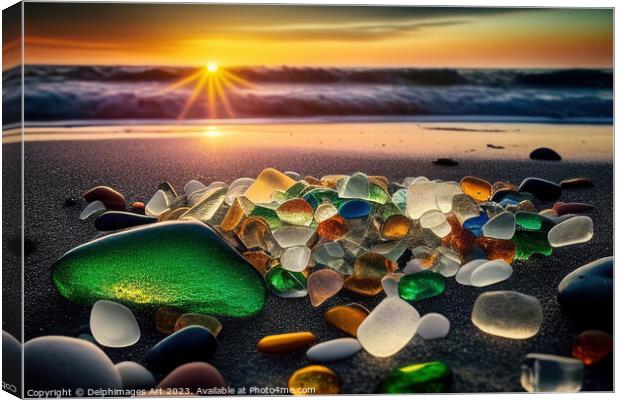 Sea glass beach at sunset Canvas Print by Delphimages Art