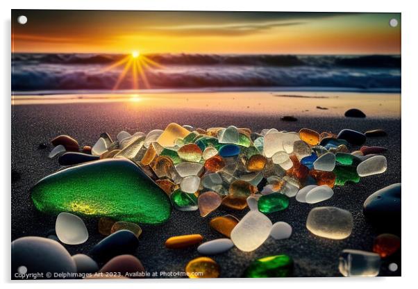 Sea glass beach at sunset Acrylic by Delphimages Art
