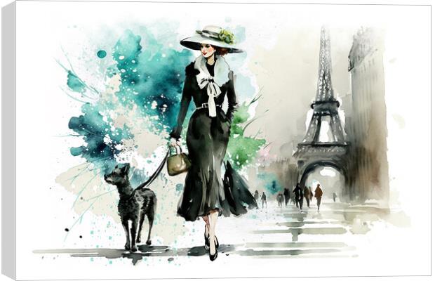 La Parisienne, elegant woman in Paris watercolor Canvas Print by Delphimages Art