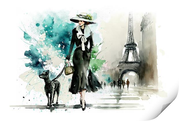 La Parisienne, elegant woman in Paris watercolor Print by Delphimages Art