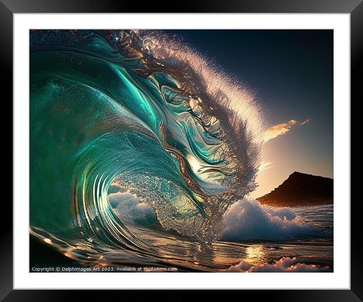 Surfing wave breaking Framed Mounted Print by Delphimages Art