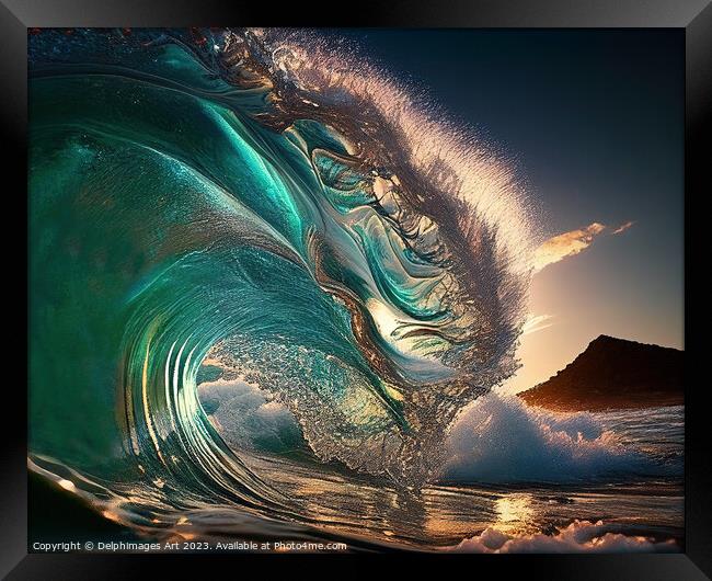 Surfing wave breaking Framed Print by Delphimages Art