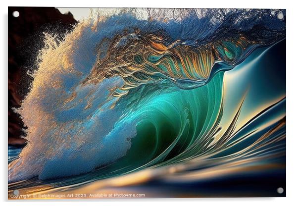 Abstract green surfing tube wave Acrylic by Delphimages Art