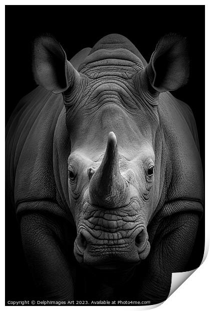 Rhinoceros front portrait Print by Delphimages Art