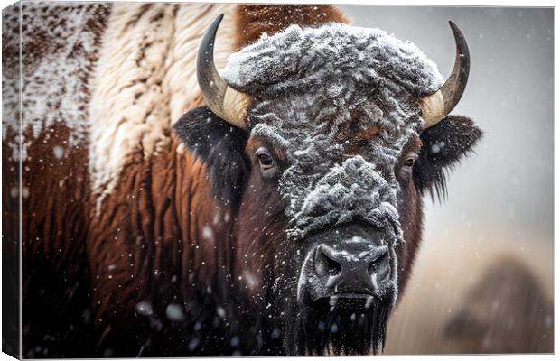 American buffalo portrait in winter Canvas Print by Delphimages Art