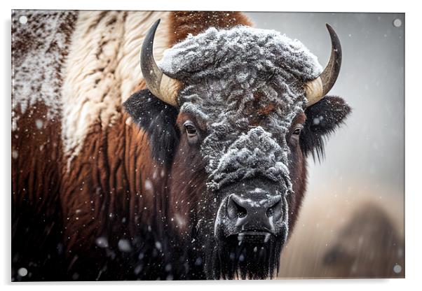 American buffalo portrait in winter Acrylic by Delphimages Art