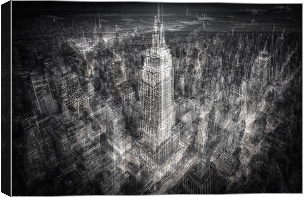 Aerial view of New York, black and white vibes Canvas Print by Delphimages Art