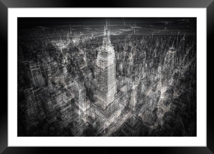 Aerial view of New York, black and white vibes Framed Mounted Print by Delphimages Art