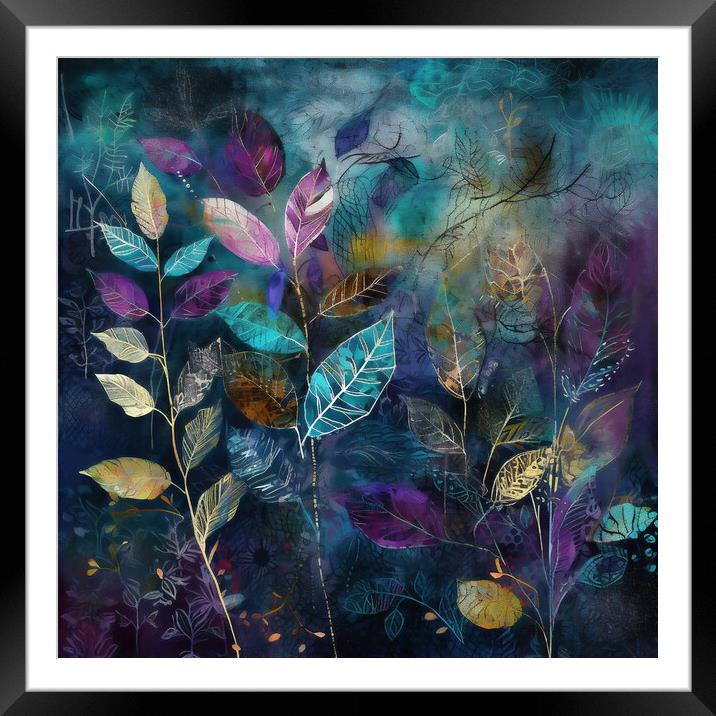 Leaves abstract, purple and blue 2 Framed Mounted Print by Delphimages Art