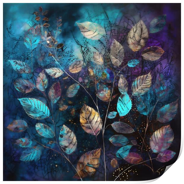 Leaves abstract, purple and blue 1 Print by Delphimages Art