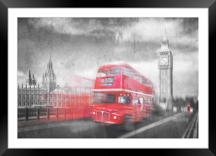 British red bus and Big Ben, London Framed Mounted Print by Delphimages Art