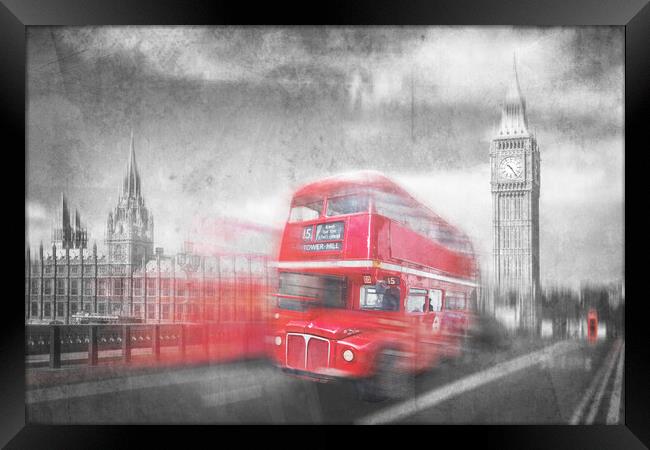 British red bus and Big Ben, London Framed Print by Delphimages Art