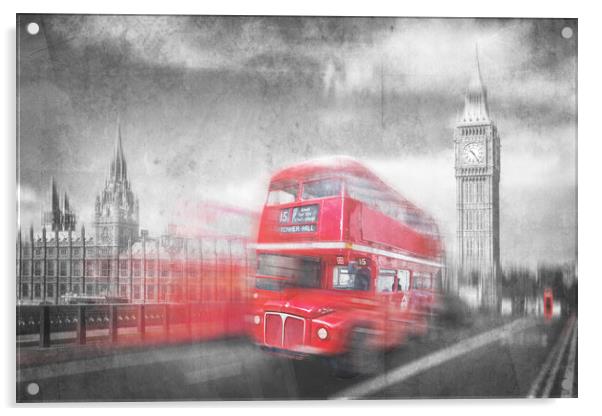 British red bus and Big Ben, London Acrylic by Delphimages Art