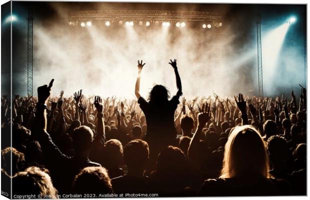 A crowd at a lively rock concert applauding the group on stage.  Canvas Print by Joaquin Corbalan