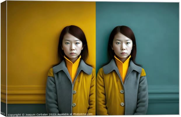 Concept of incongruous loneliness, people alone in a colorful se Canvas Print by Joaquin Corbalan